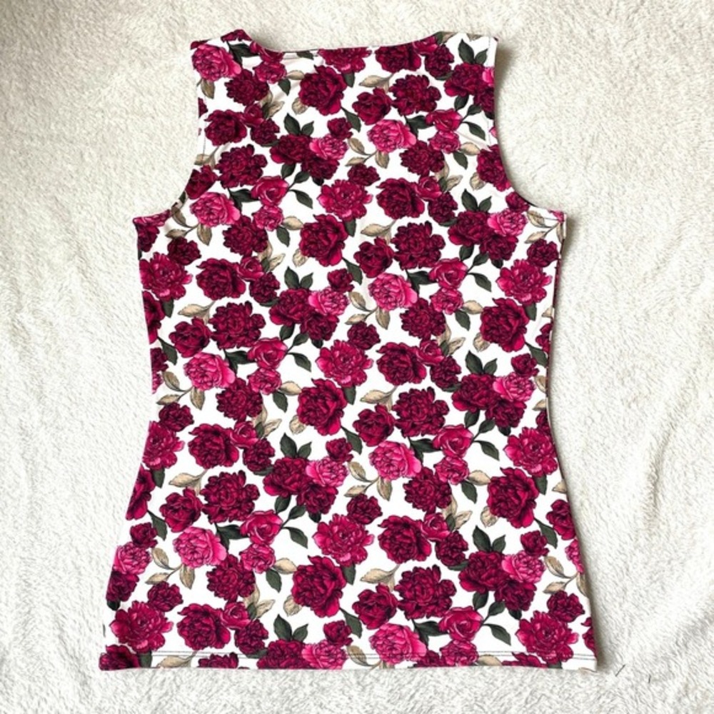 WHBM Y2K‎ Floral Rose Sleeveless Blouse XS Pink Ruffle Cottagecore Coquette Top - Picture 2 of 7